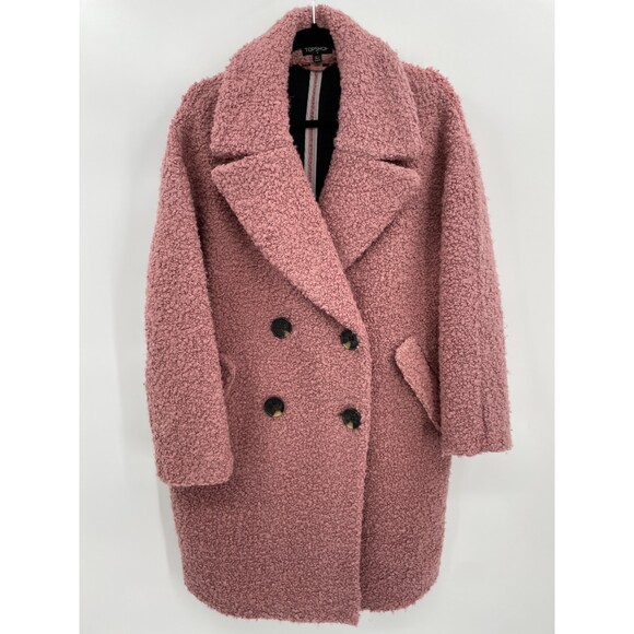TOPSHOP Alicia Boucle Slouch Pink Wool Blend Long Line Coat Size S - Picture 2 of 8
